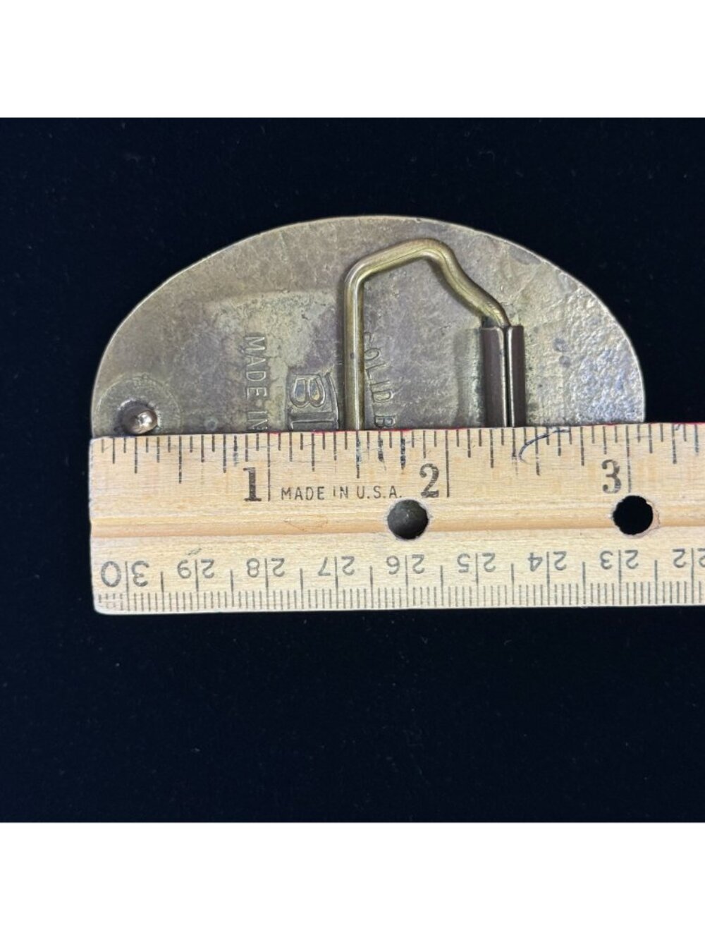 Vintage BTS Solid Brass & Leather Belt Buckle Oval Design Made In USA - Picture 9 of 10